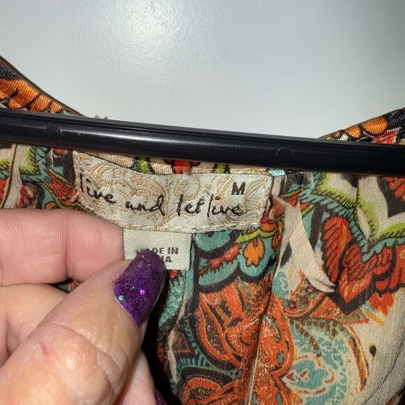 Live and Let Live Orange and Green Flutter Sleeve Blouse - Picture 2 of 4